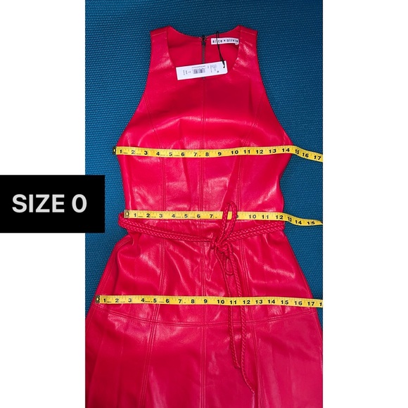 Alice + Olivia Leandra Red Vegan Leather Tie Waist Mini Dress - Picture 8 of 16
